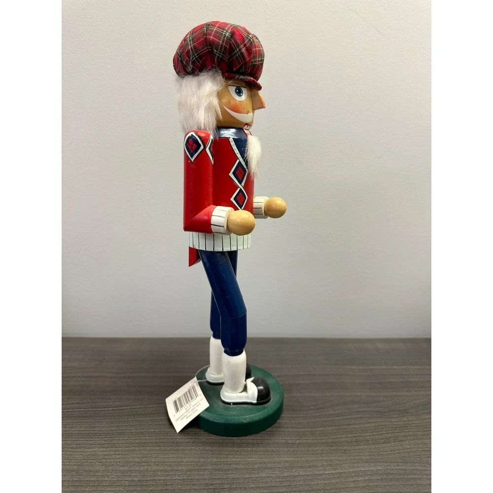 Golf Nutcracker Christmas Decor Wooden Golfer Plaid Hat Argyle Sweater Red Blue